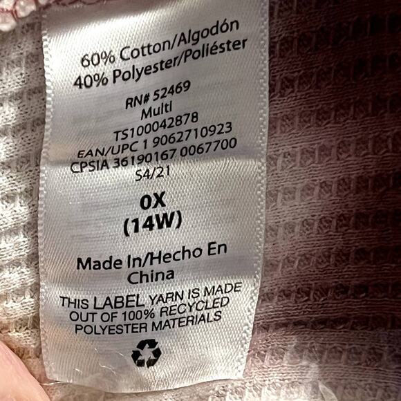 Terra & Sky Tie Dye Waffle Knit Top Long Sleeve Size 14W (0X) Red Gold Burgundy - Picture 11 of 11